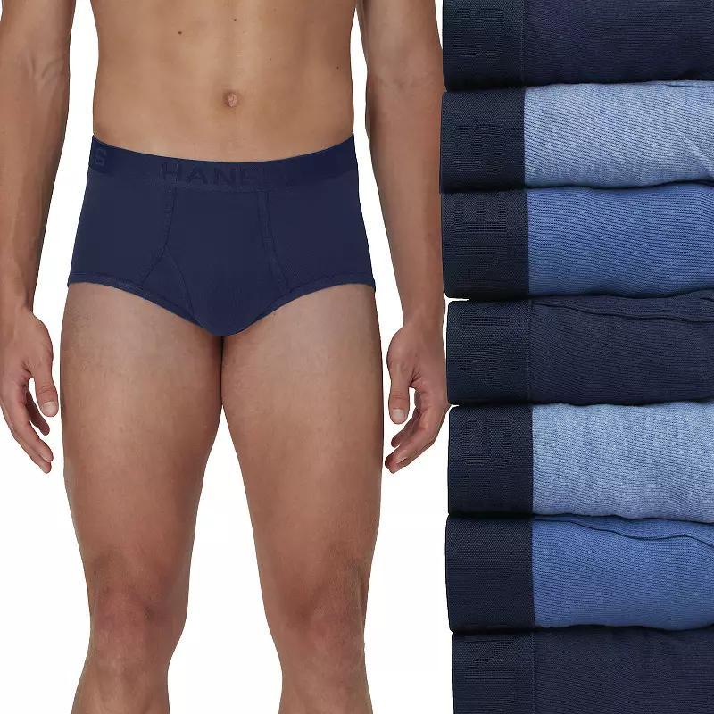 Hanes Ultimate Mens Brief Underwear Pack, Full-Rise, Moisture-Wicking Cotton, Blue Assorted/White, 7-Pack L Product Image