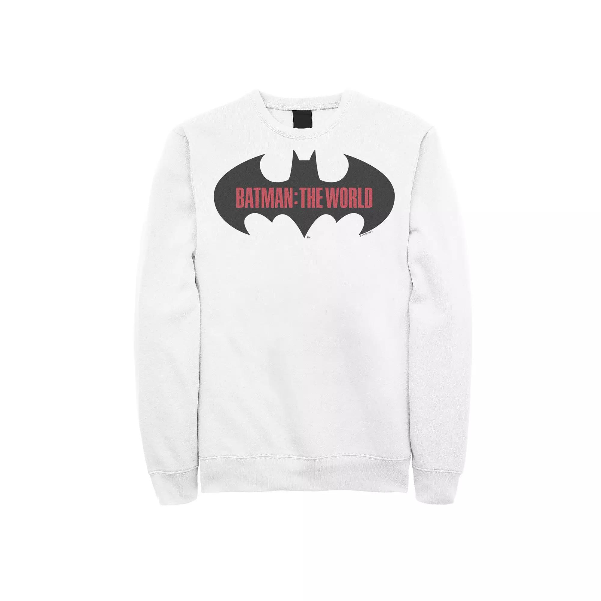 Men's Batman: The World Logo Sweatshirt, Size: XXL, White Product Image