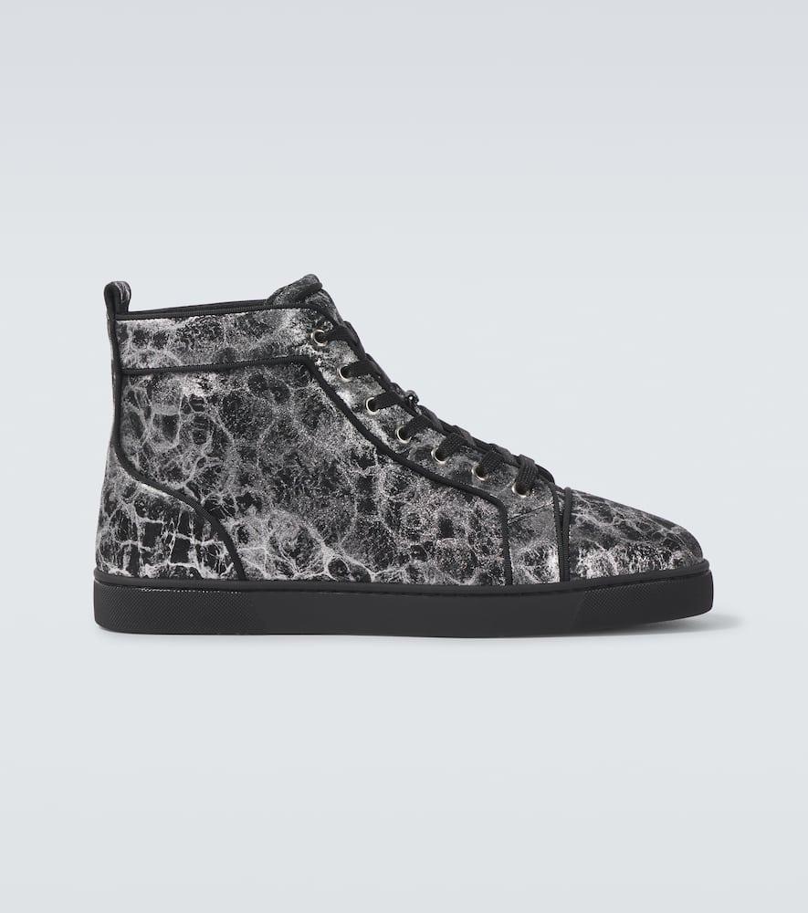 CHRISTIAN LOUBOUTIN Men's Louis Orlato Leather High-top Sneakers In Black/silver Product Image