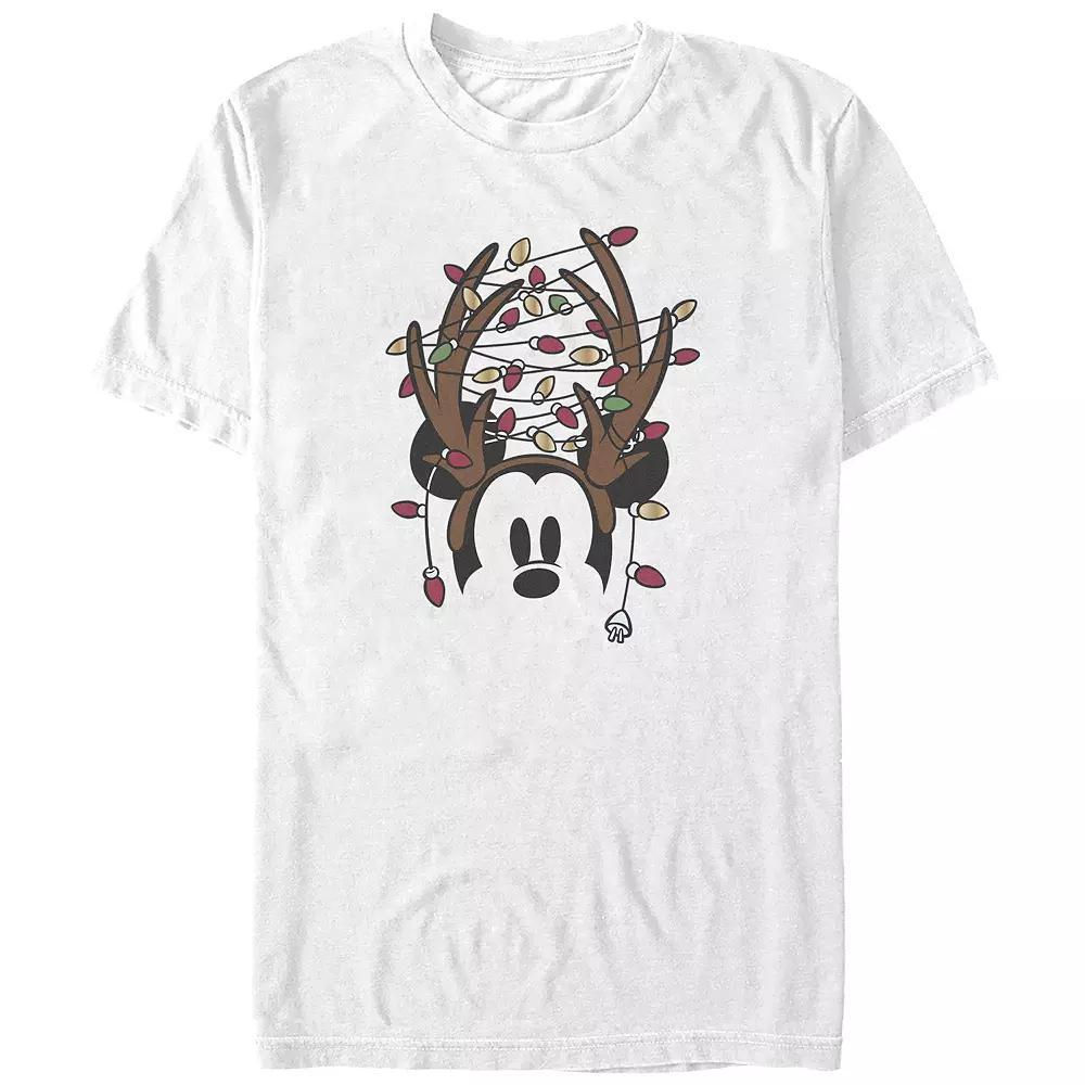 Disney's Mickey Mouse Antlers With Christmas Lights Big & Tall Graphic Tee, Men's, Size: 4XL, White Product Image