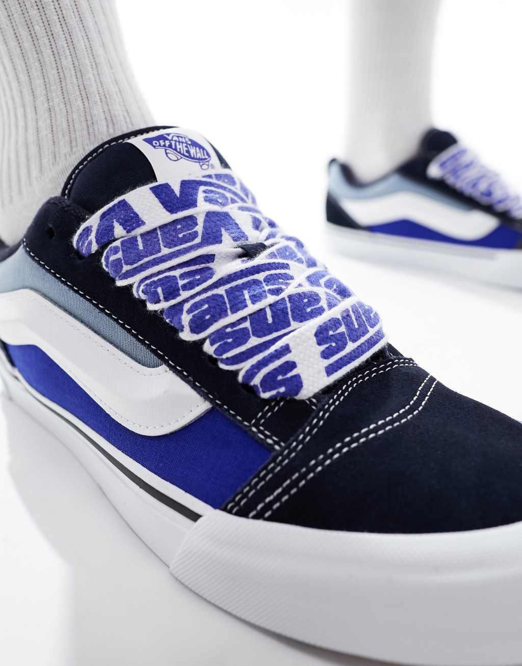 Vans Knu Skool sneakers with graphic laces in blue and white Product Image