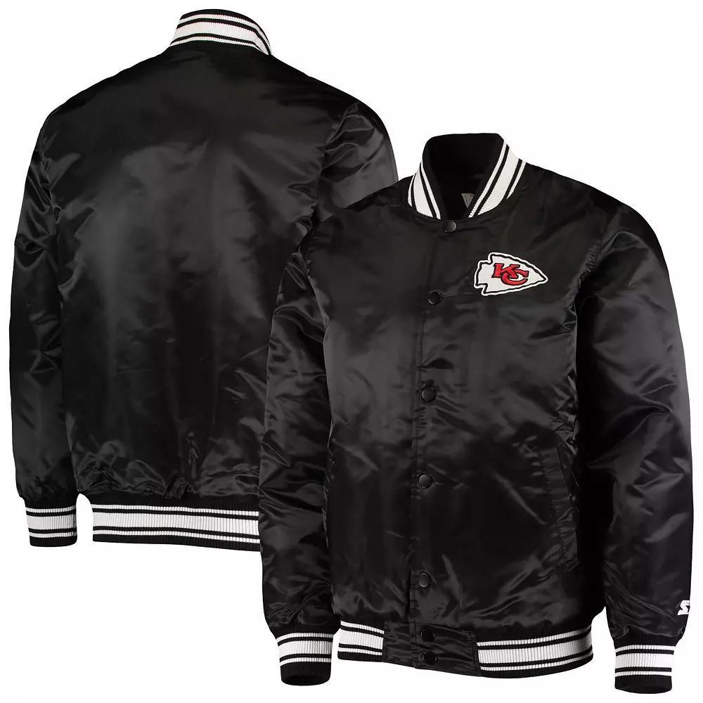 Men's Starter Black Kansas City Chiefs Locker Room Satin Varsity Full-Snap Jacket,  Product Image