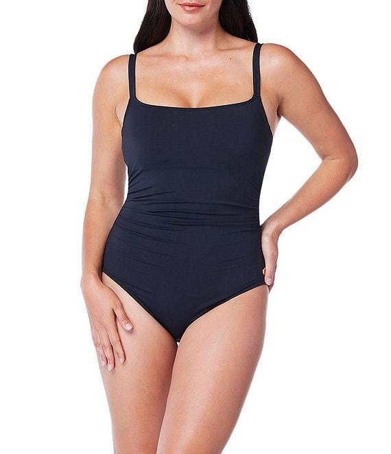 Bleu Rod Beattie Solid Kore Scoop Neck Side Shirred Underwire One Piece Swimsuit Product Image