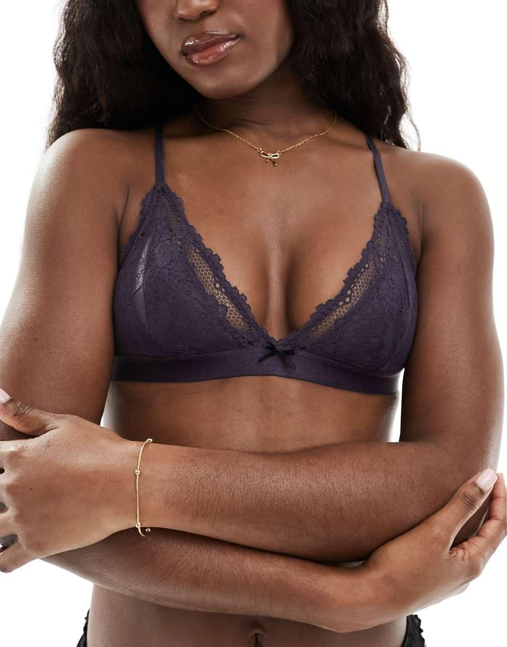 Cotton On triangle padded lace bra in nightshade  Product Image