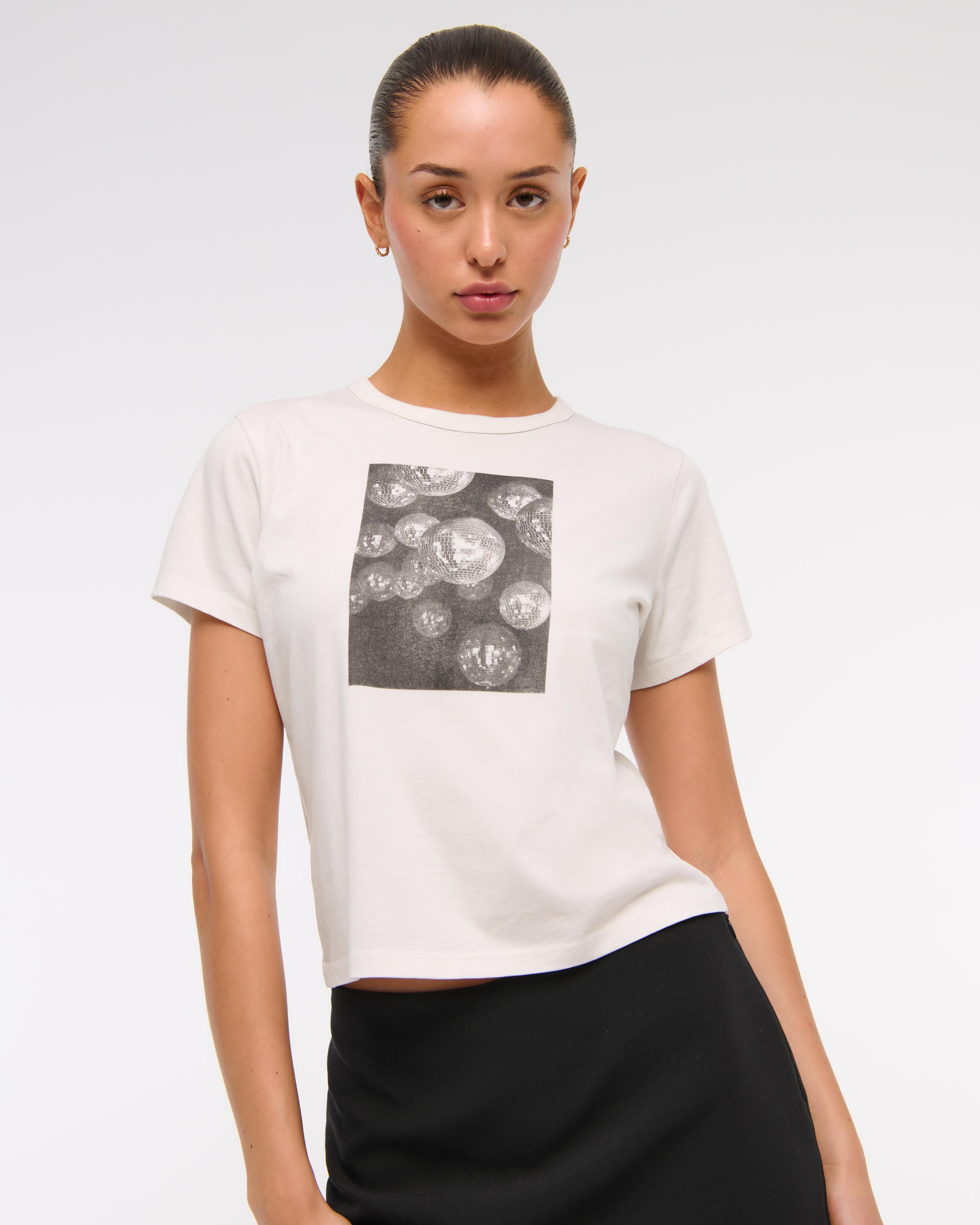 Short-Sleeve Disco Ball Graphic Skimming Tee Product Image