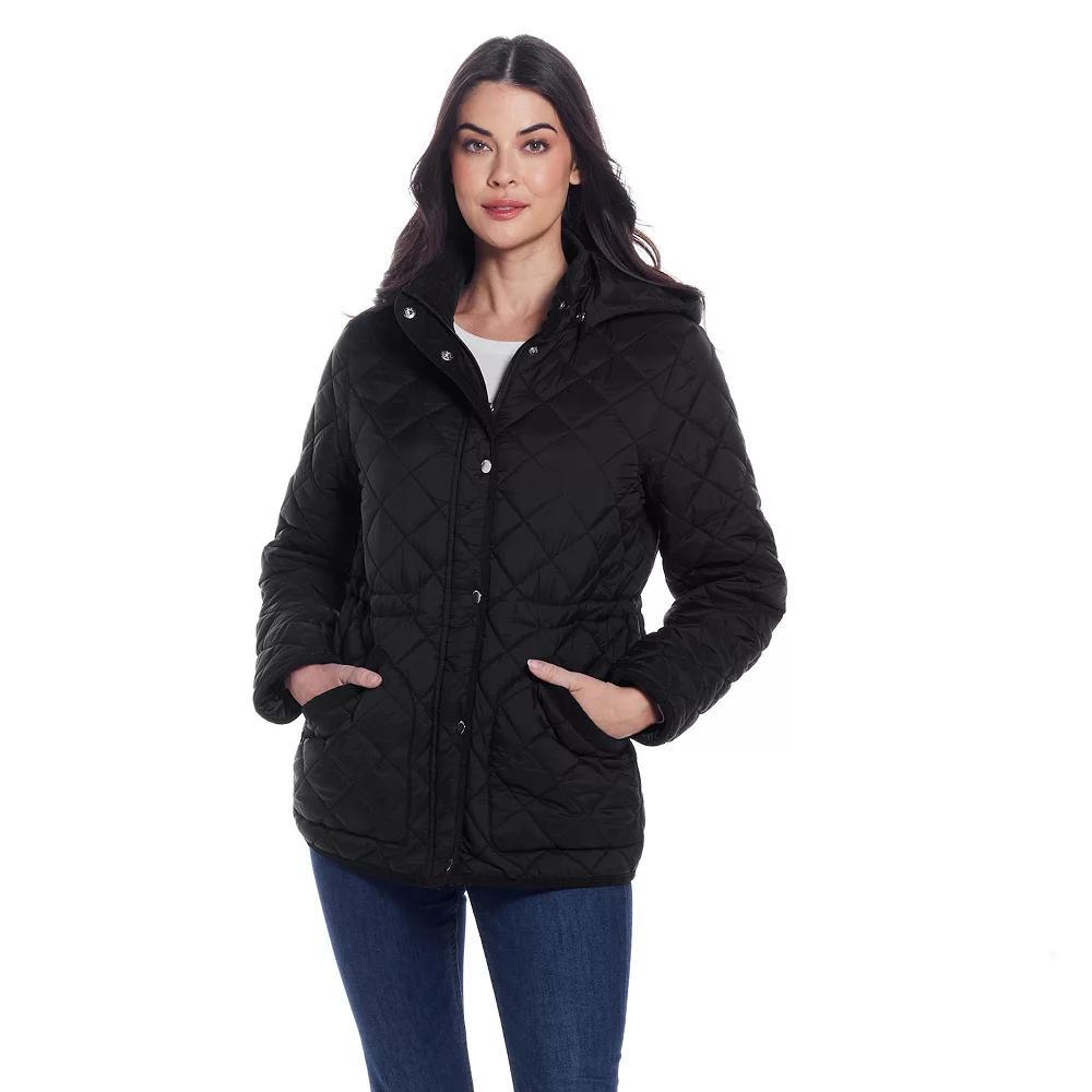 Women's Weathercast Corduroy Trimmed Quilted Anorak Jacket, Size: Small, Black Product Image