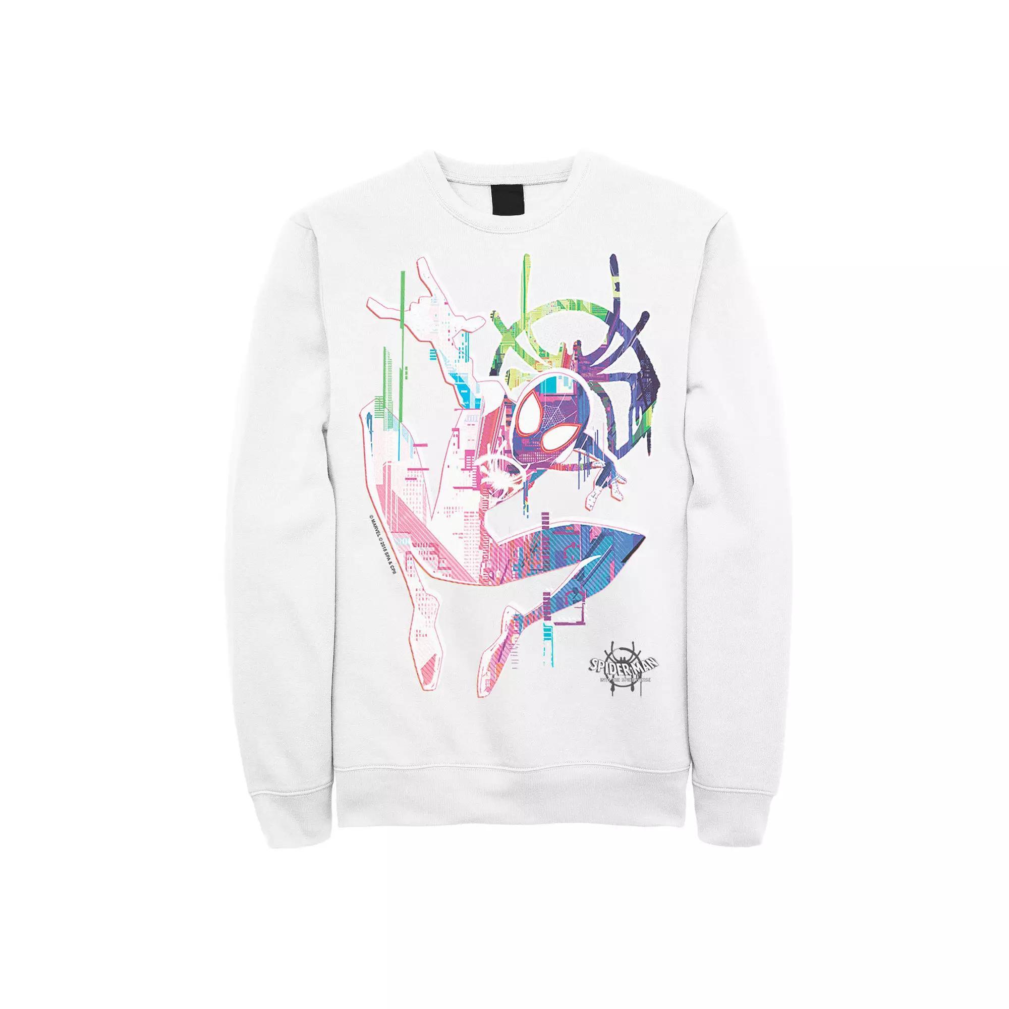 Men's Marvel Spiderverse Watercolor Spidey Pose Graphic Fleece Pullover, Size: Medium, White Product Image