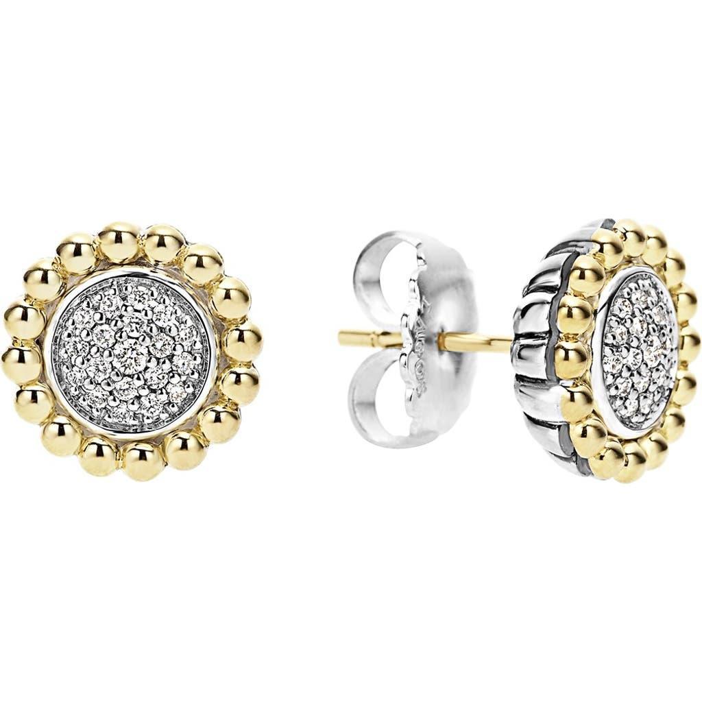 LAGOS Sterling Silver And 18k Gold Caviar Stud Earrings With Diamonds Product Image