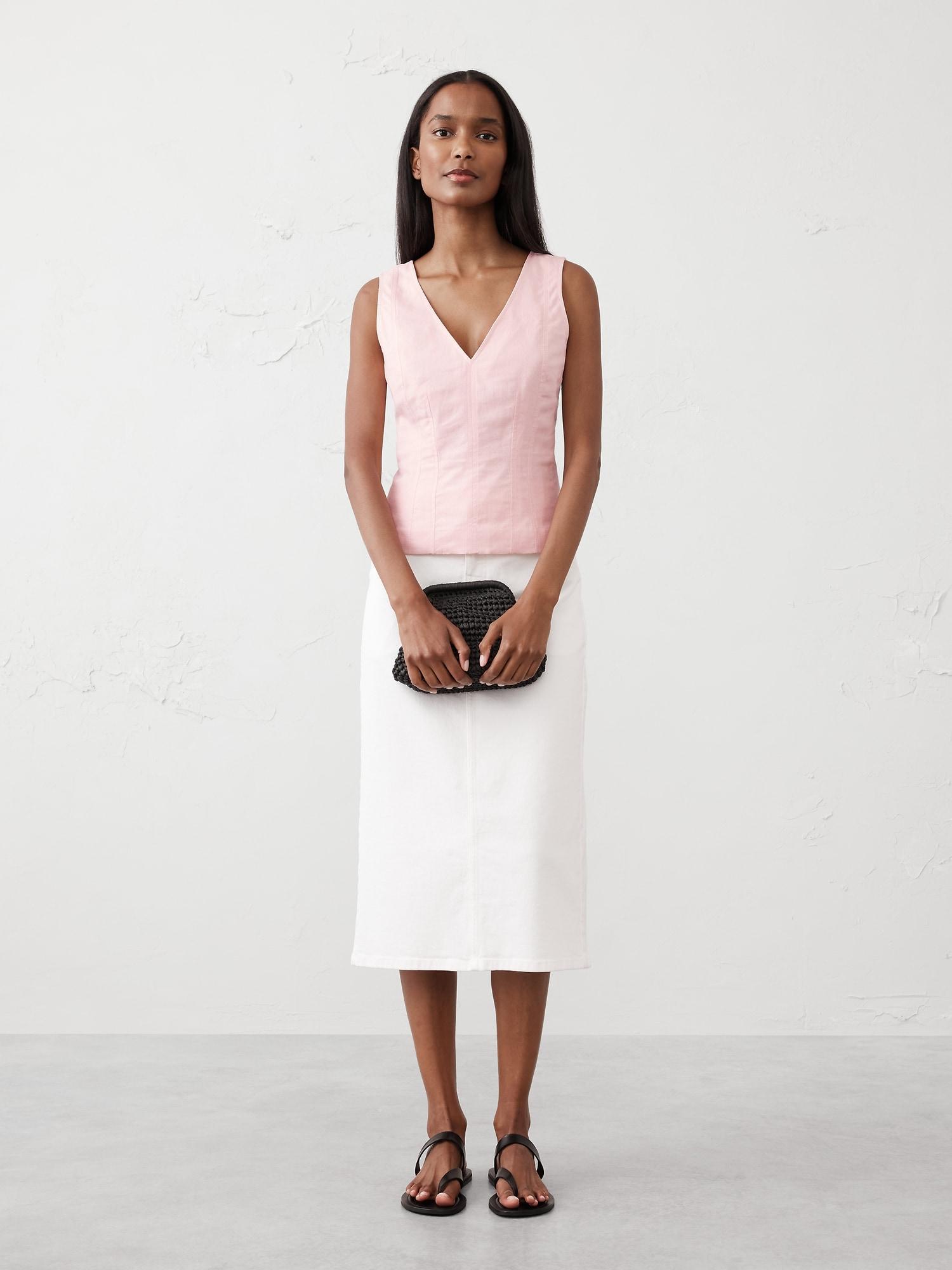 Linen-Blend Corset Top Product Image