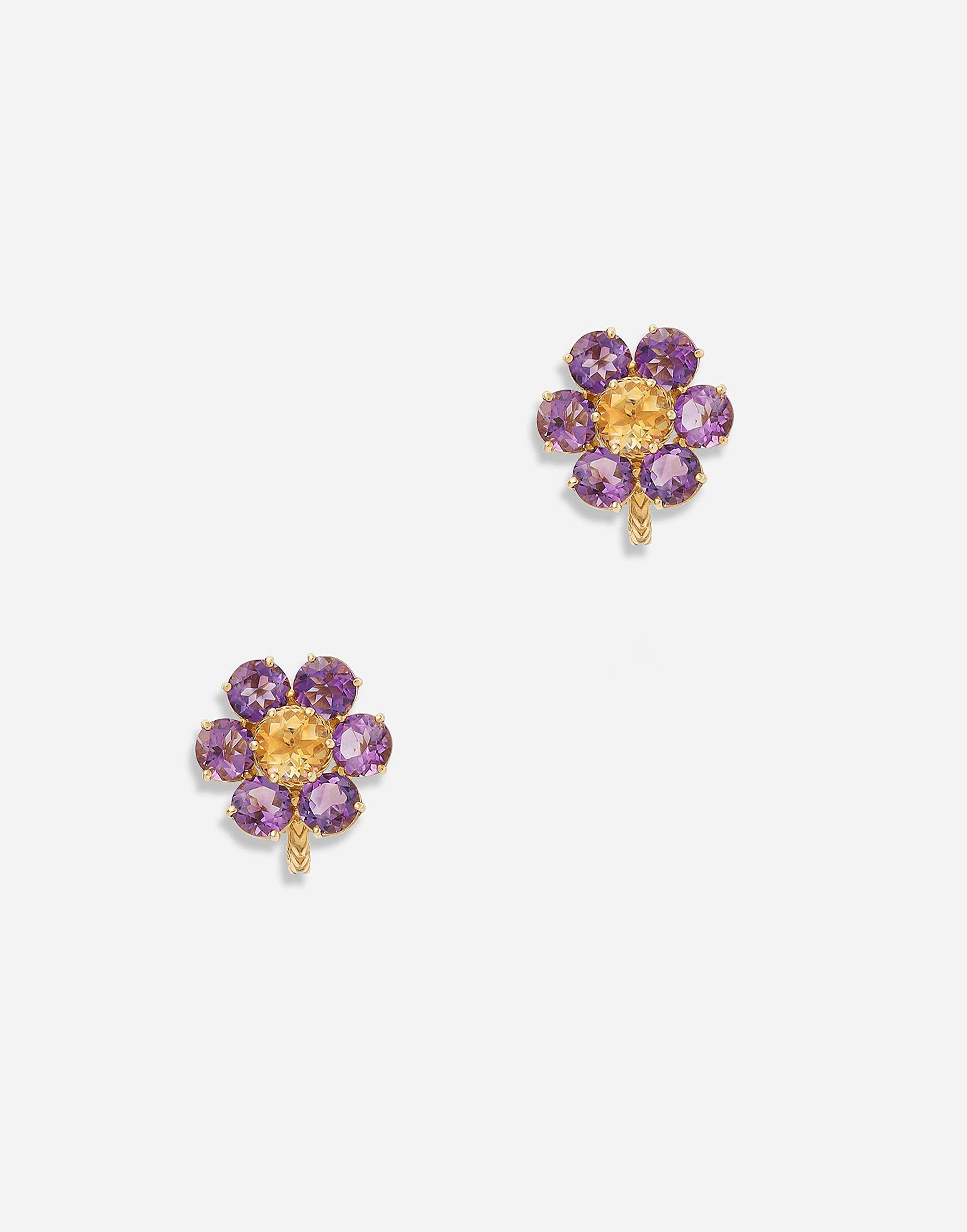 DOLCE & GABBANA Spring Earrings In Yellow 18kt Gold With Amethyst Flower Motif Gold Female Onesize Product Image