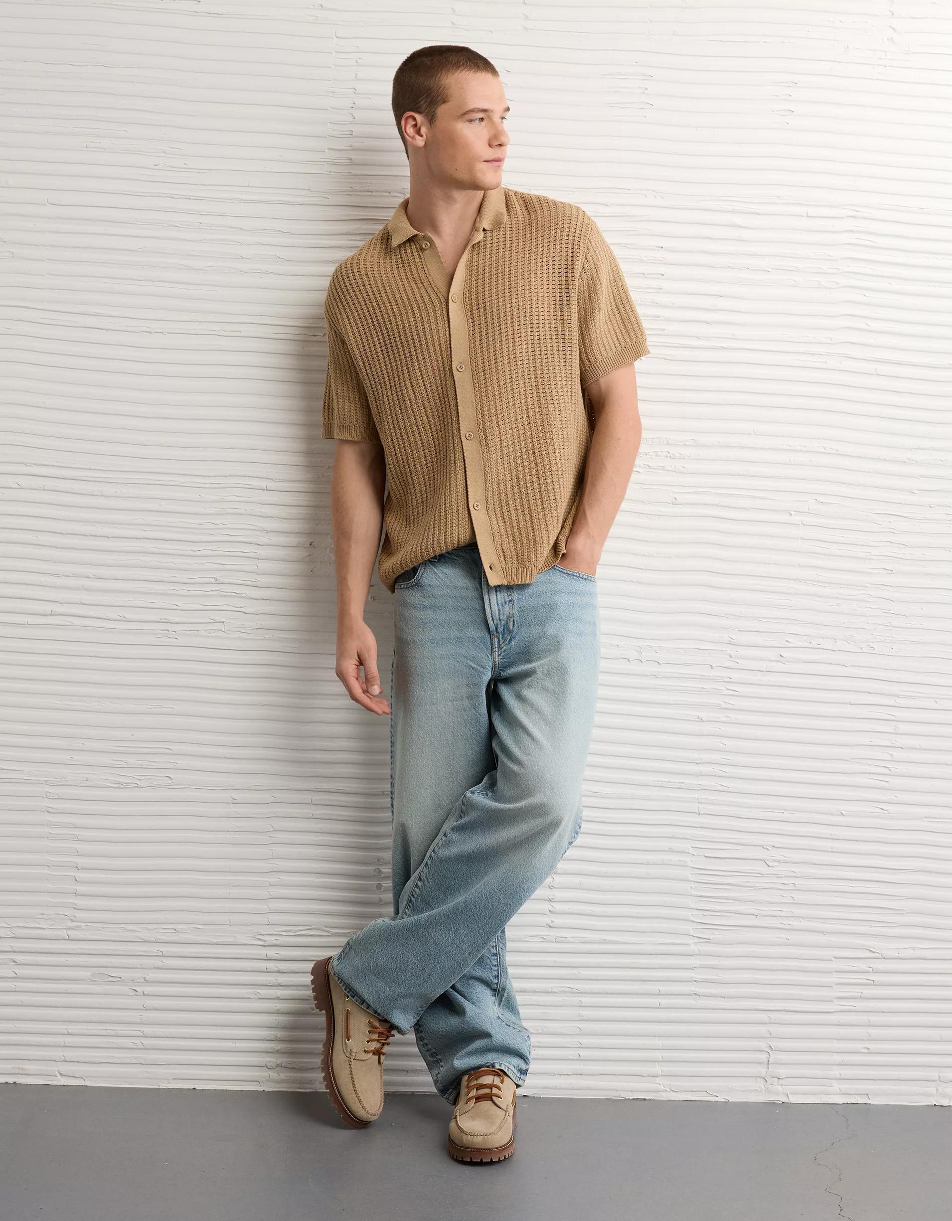 AE Weekend Button-Up Sweater Polo Shirt Product Image