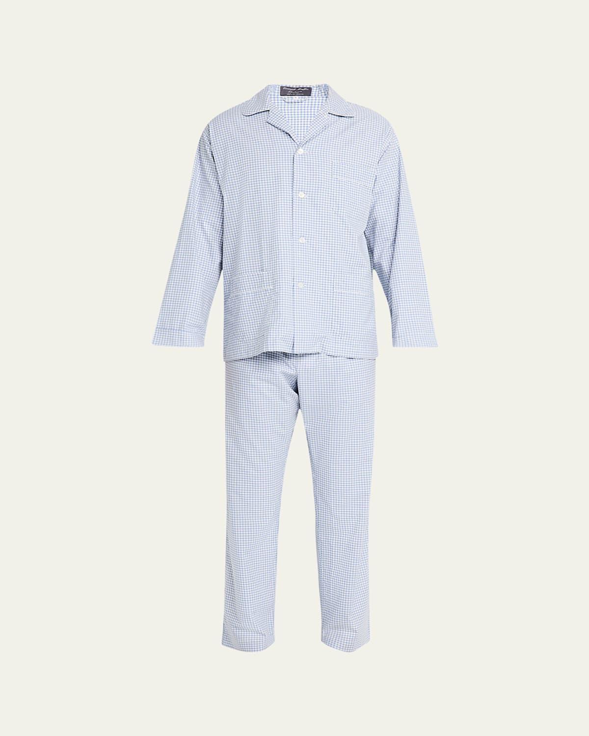 Mens Cotton Gingham Long Pajama Set Product Image