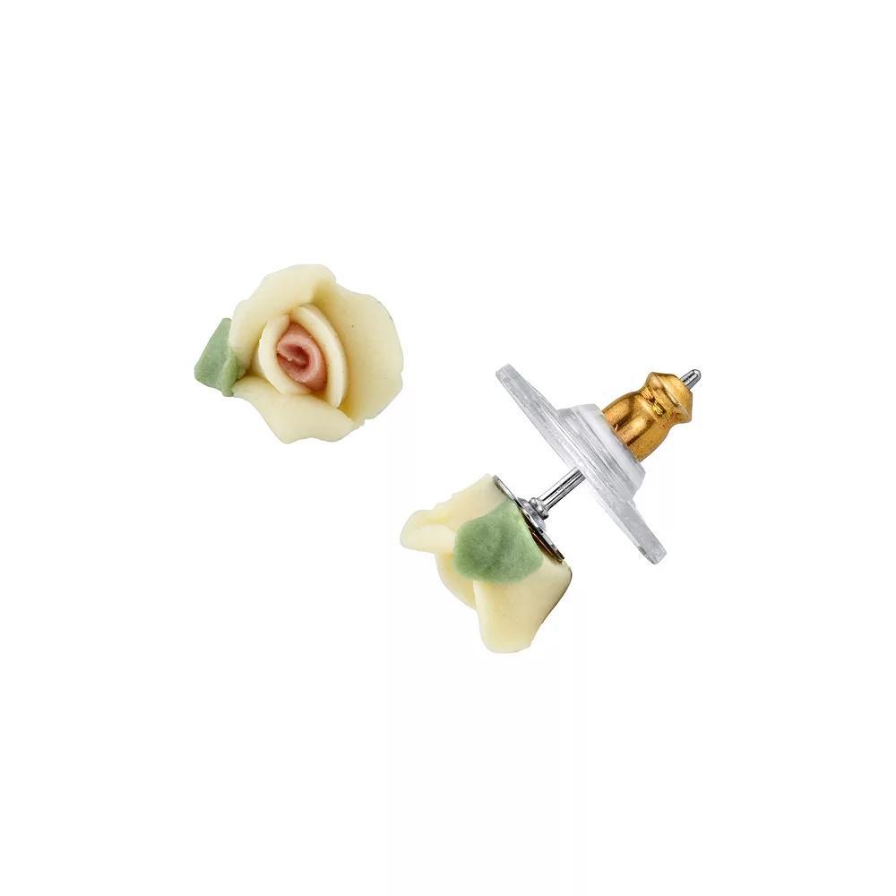 1928 White Porcelain Rose Stud Earrings, Women's Product Image