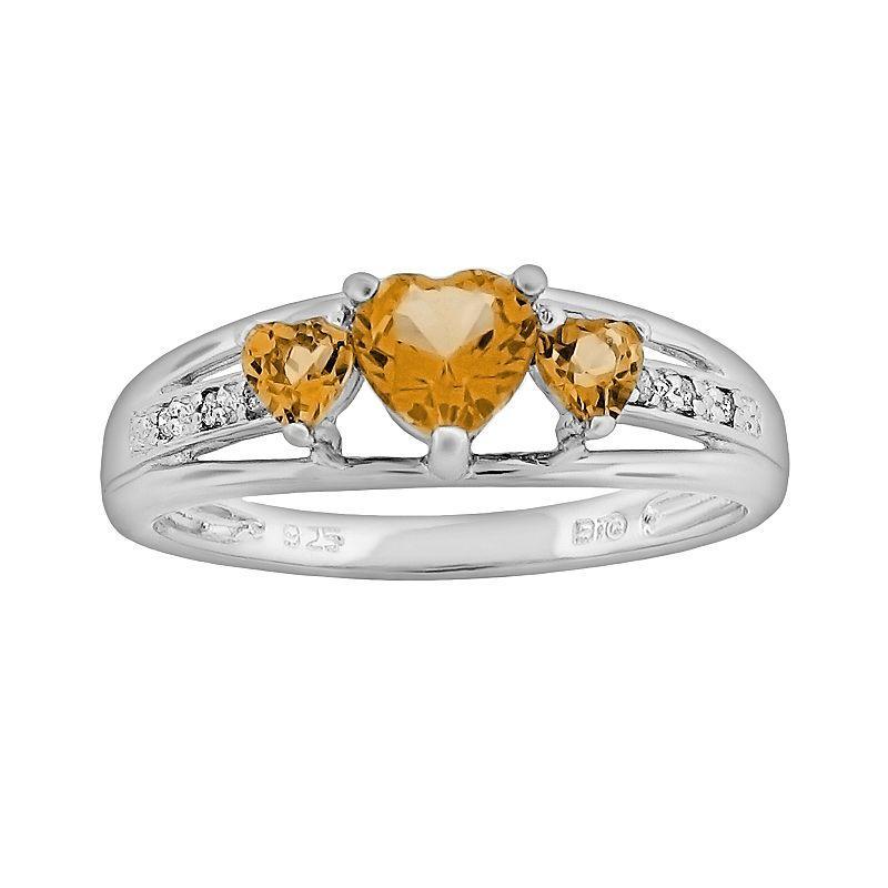 Gemminded Sterling Silver Citrine and Diamond Accent Heart 3-Stone Ring, Women's, Size: 8 Product Image