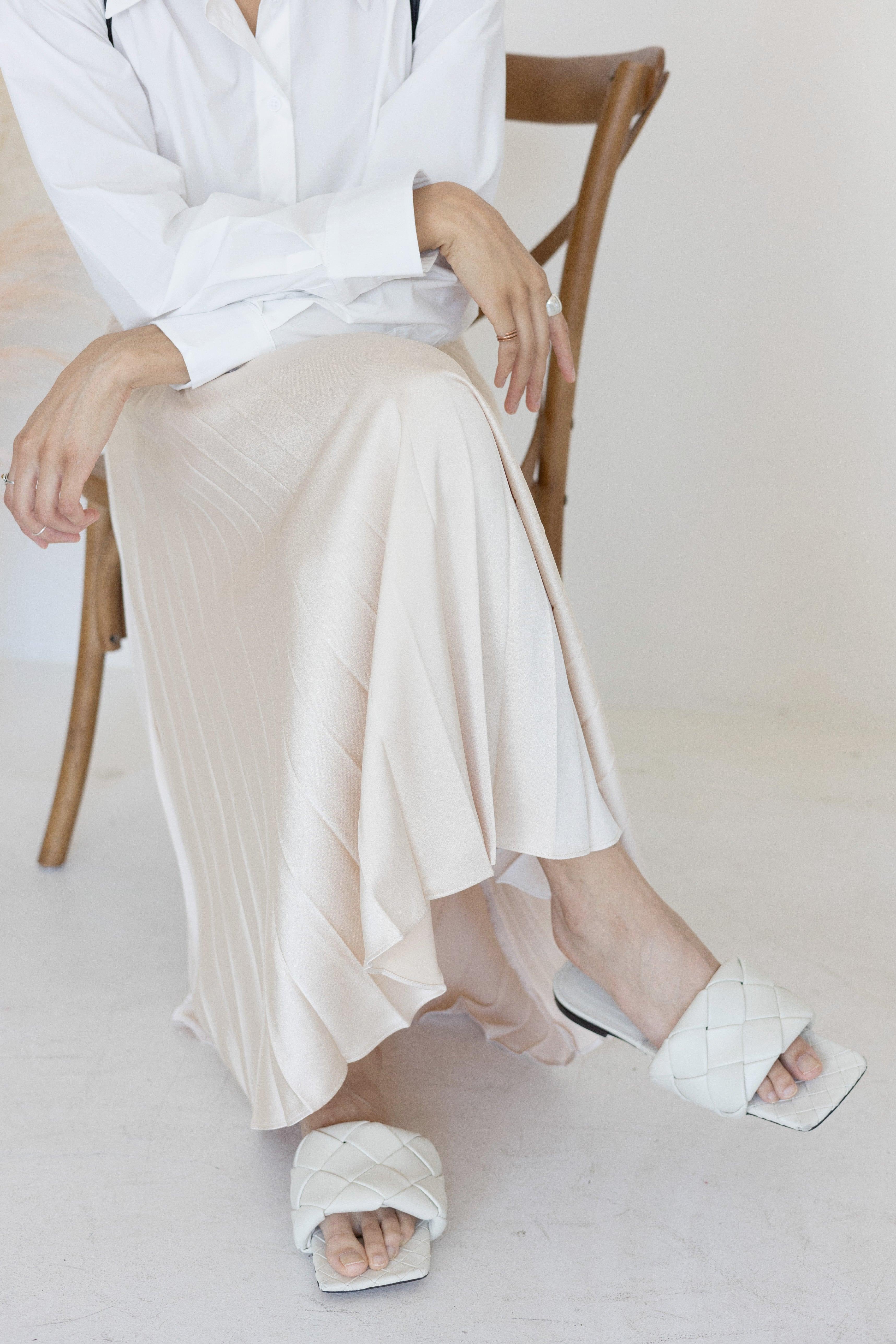 A-Line Pleated Midi Skirt Nude Product Image