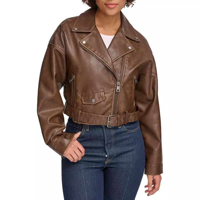 Women's Levi's® Cropped Faux Leather Moto Jacket, Size: Medium, Green Product Image