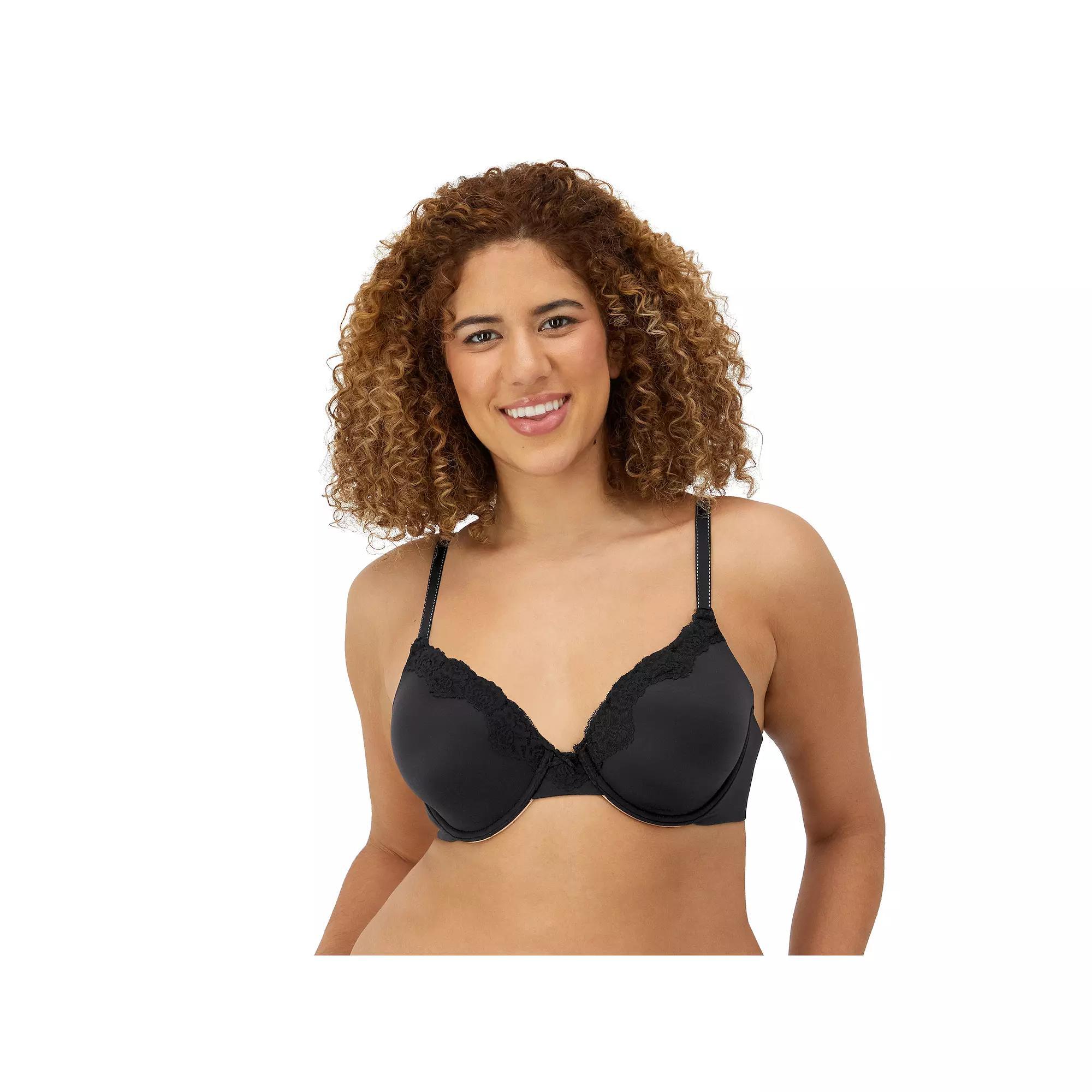 Maidenform Comfort Devotion Full Coverage Lace Trim Bra 9404, Women's, Size: 38 D, Black With Beige Product Image