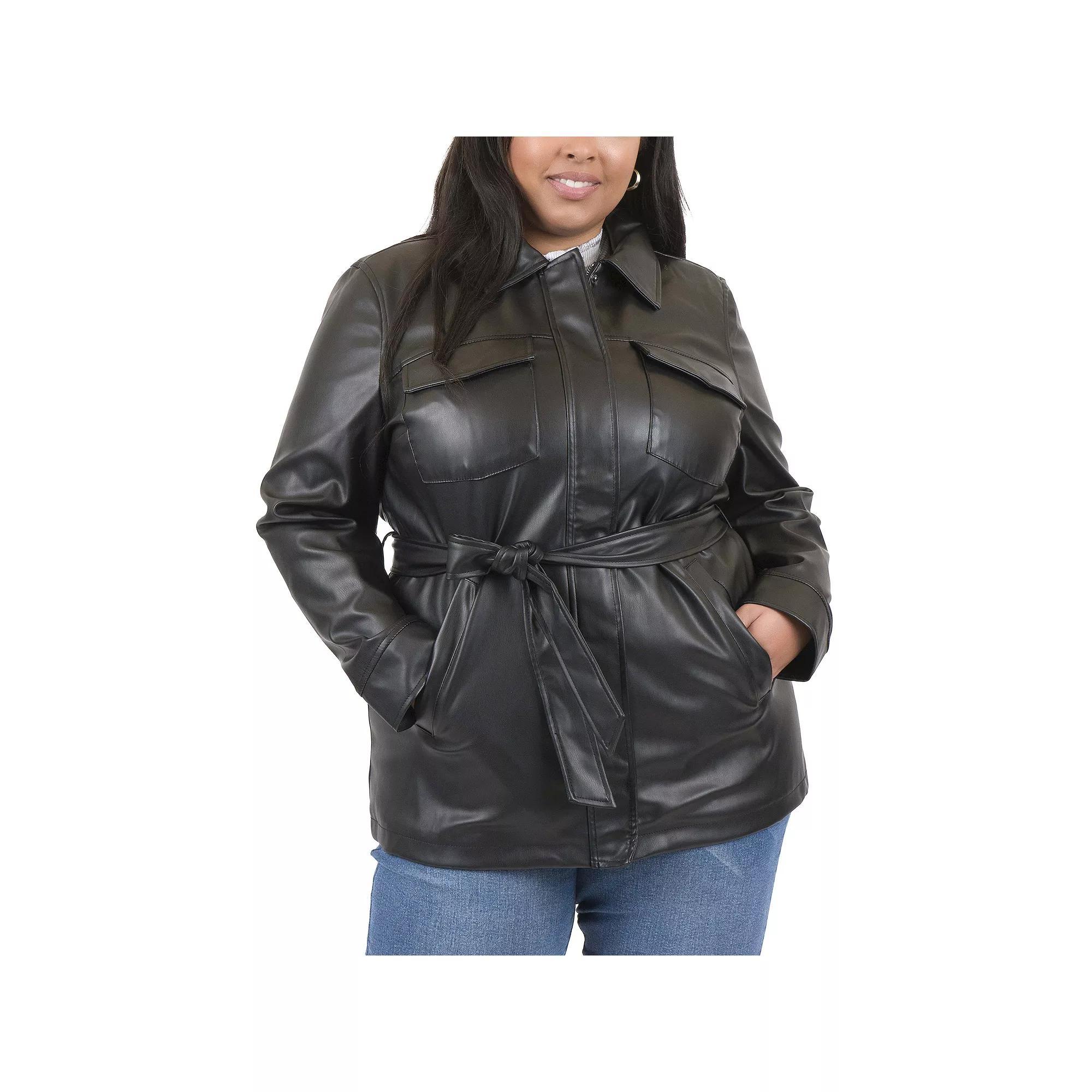 Plus Size Juniors Coffee Shop Faux Leather Jacket, Womens Product Image