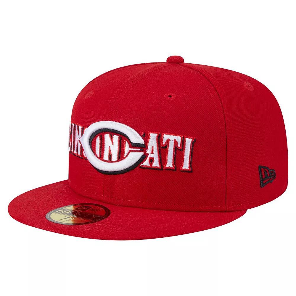 Men's New Era Red Cincinnati Reds Overlap 59FIFTY Fitted Hat, Size: 7 1/4, Red Red Product Image