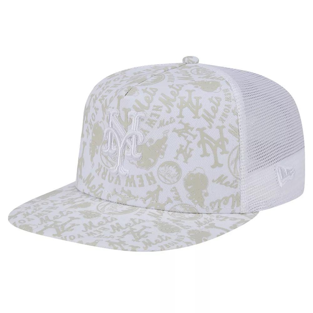 Men's New Era White New York Mets Logo Dunes A-Frame Trucker 9FIFTY Snapback Hat Product Image