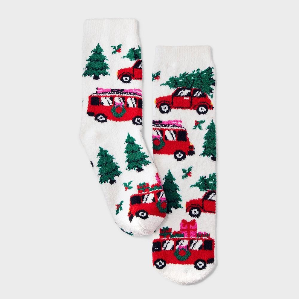 Women's Winter Road Trip Cozy Christmas Crew Socks with Gift Card Holder - Wondershop™ White 4-10 Product Image