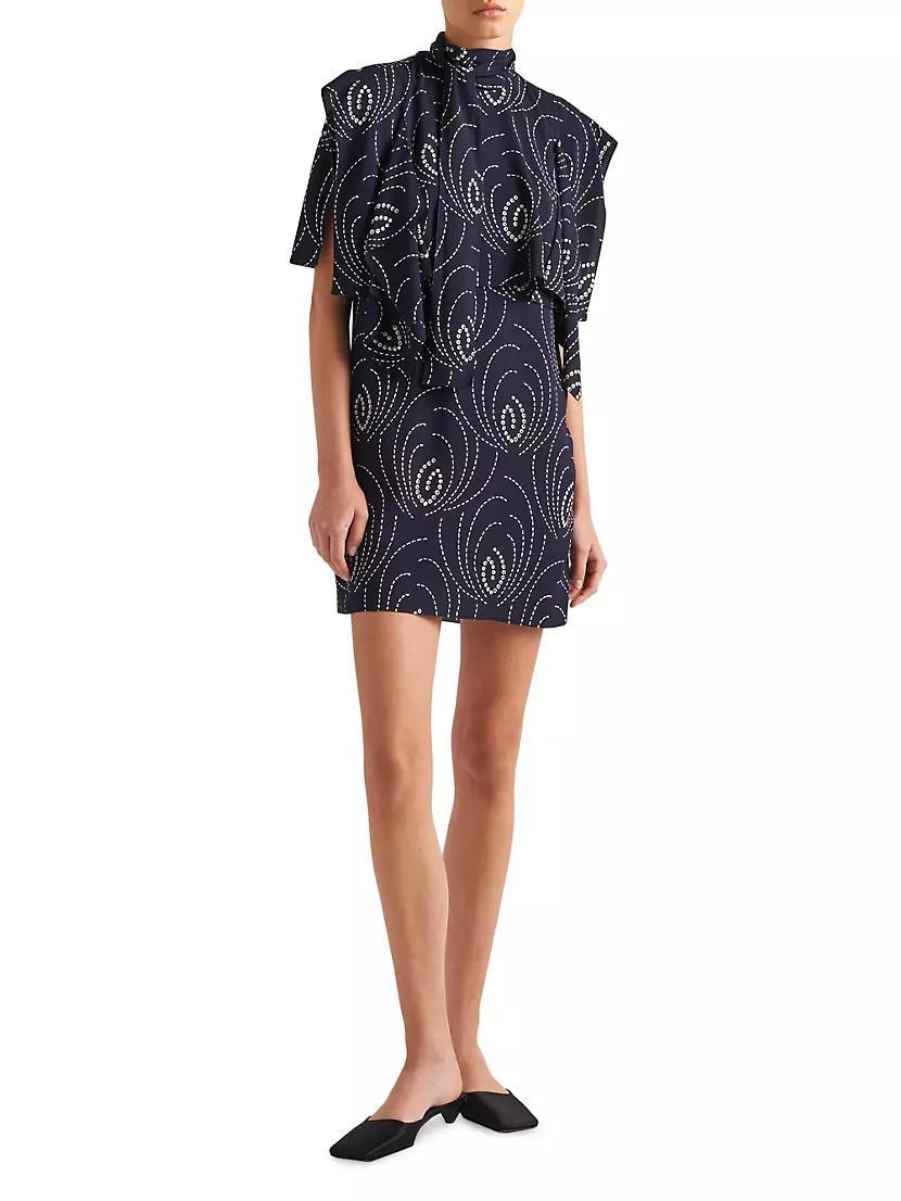 Printed Sablé Mini-dress With Scarf Collar Product Image