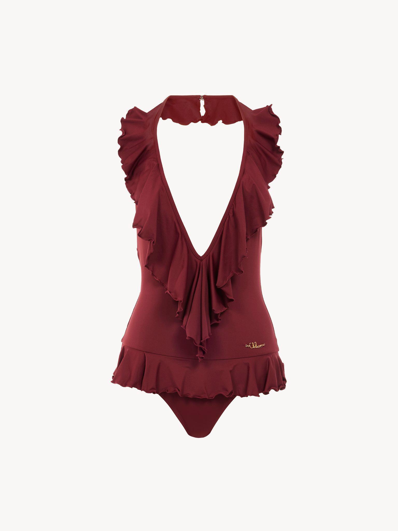 Ruffled V-neck one-piece swimsuit Product Image