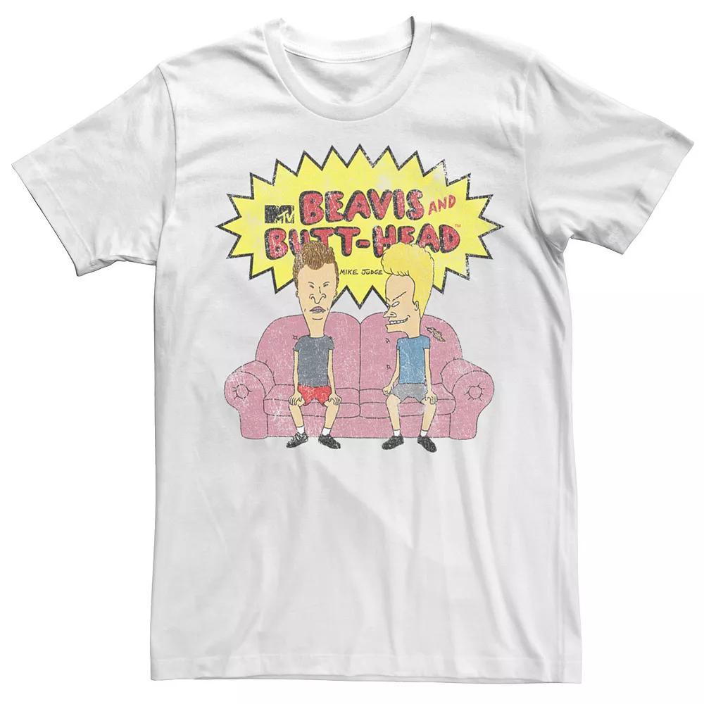 Men's Beavis and Butthead Distressed Couch Logo Tee, Size: Small, White Product Image