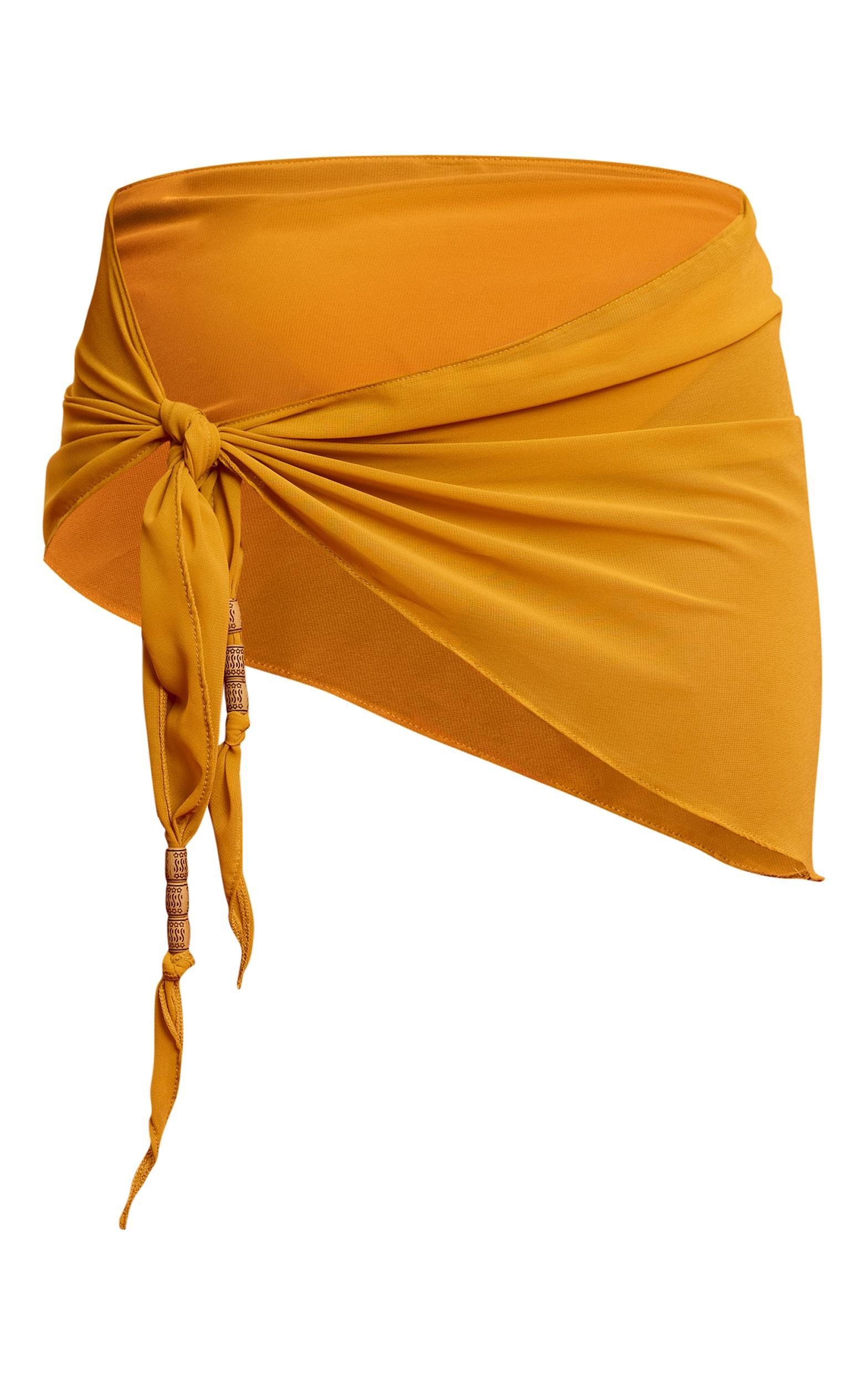 Mustard Chiffon Bead Trim Mini Beach Sarong Product Image