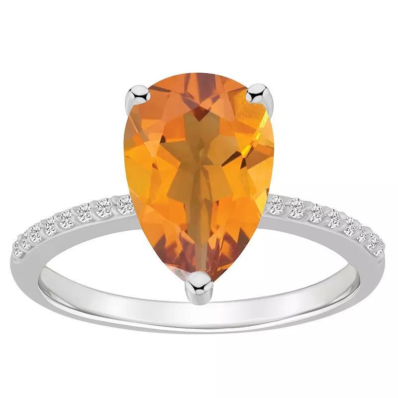 Alyson Layne 14k White Gold Pear Shape Citrine & 1/10 Carat T.W. Diamond Ring, Women's, Size: 9 Product Image