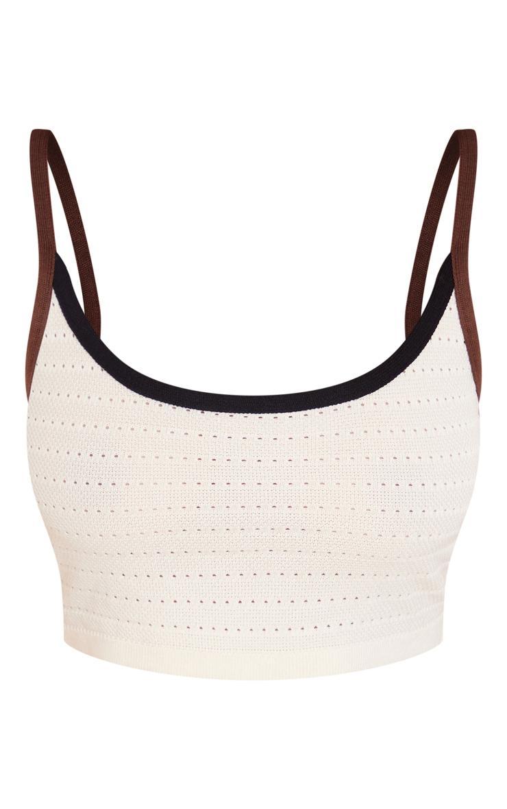 Cream Contrast Binding Crochet Knit Crop Top Product Image