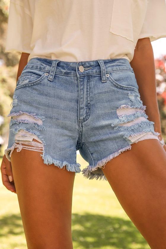 Kasenya Light Wash Mid-Rise Super Destroyed Shorts Product Image