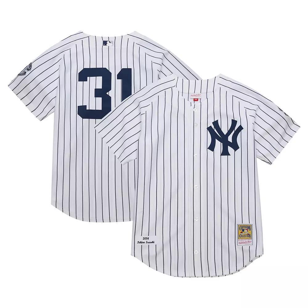 Men's Mitchell & Ness Ichiro Suzuki White New York Yankees 2014 Cooperstown Collection Authentic Throwback Jersey, Size: Large Product Image