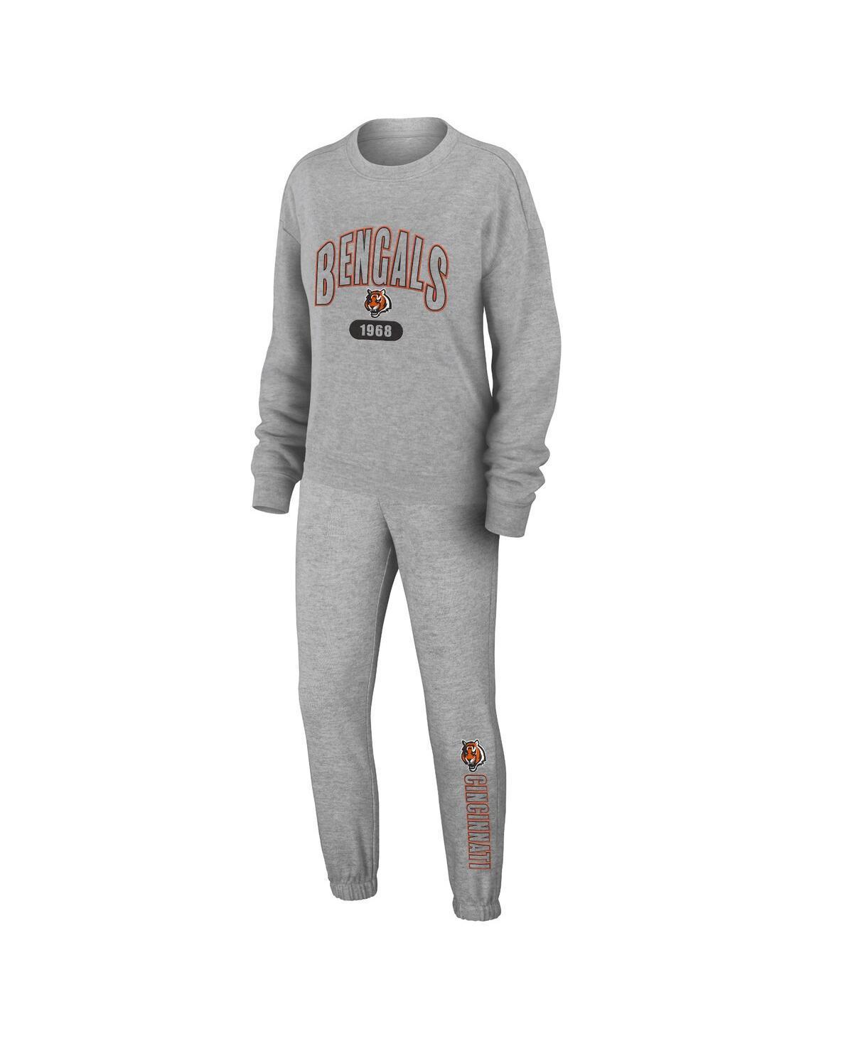 Womens WEAR by Erin Andrews Heather Gray Buffalo Bills Knit Long Sleeve Tri-Blend T-Shirt & Pants Sleep Set Product Image