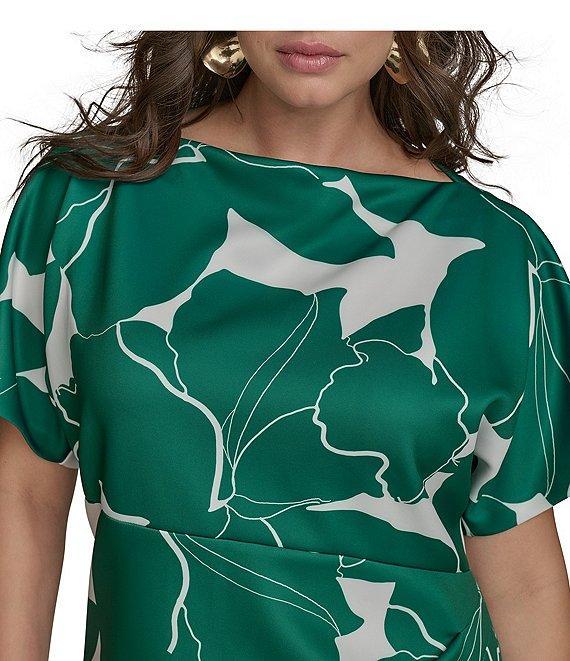Donna Karan Plus Size Scuba Boatneck Short Sleeve Midi Sheath Dress Product Image