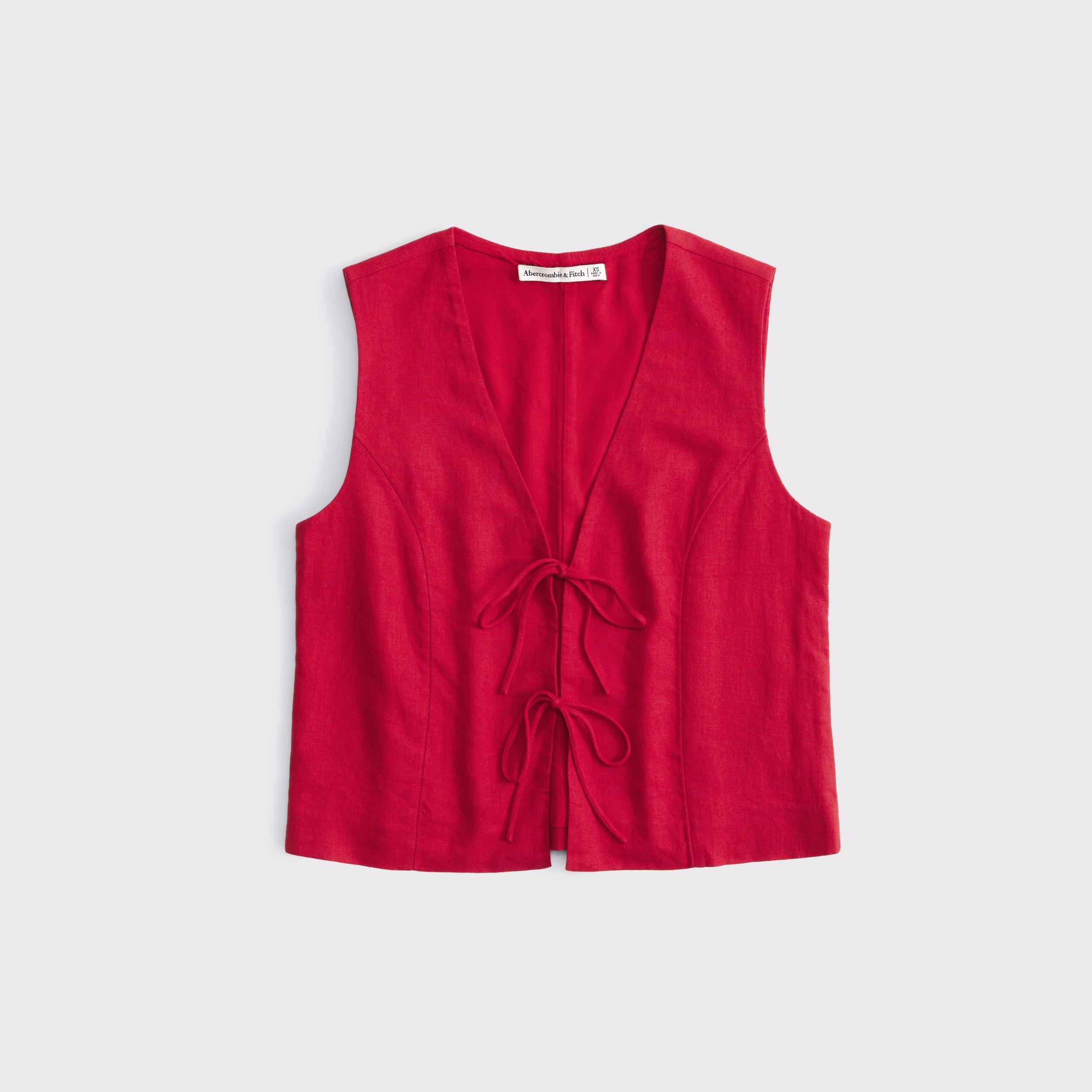 Tie-Front Linen-Blend Vest Product Image