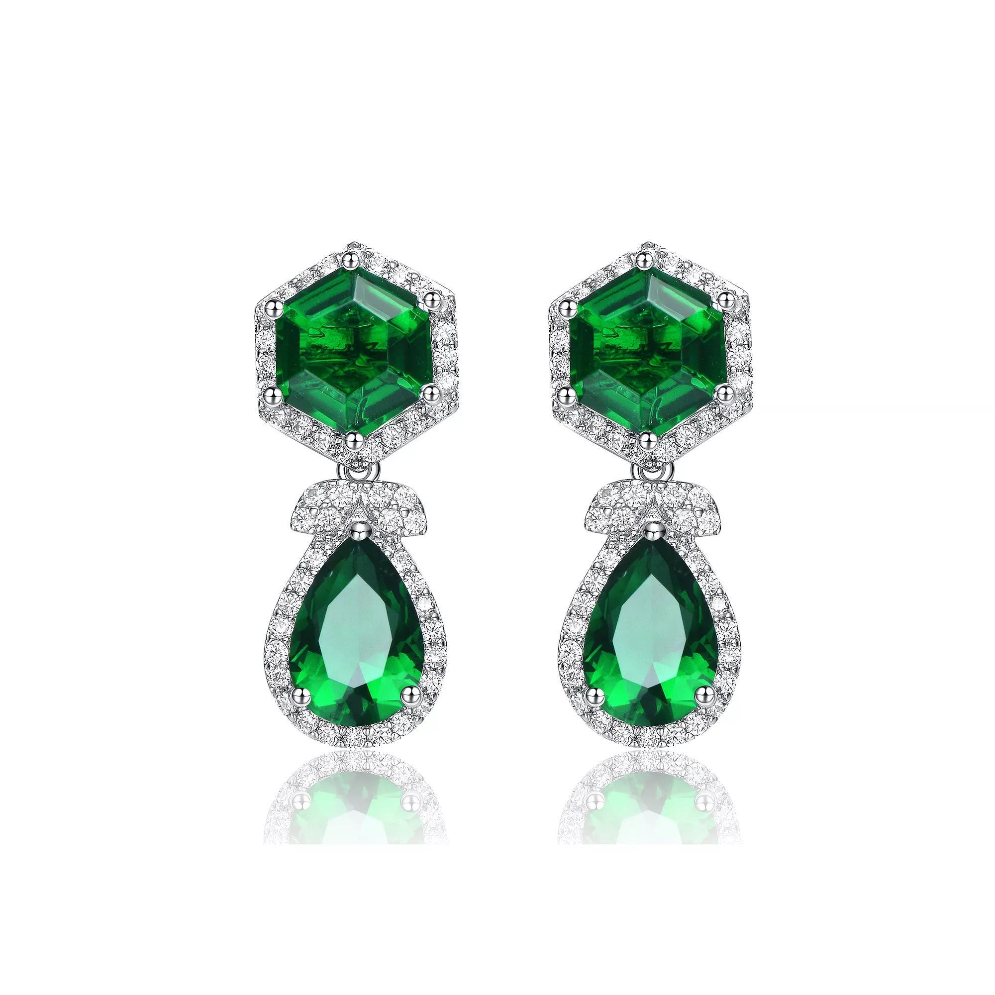 Sterling Silver Cubic Zirconia Vintage Formal Halo Dangle Earrings, Women's, Green Product Image