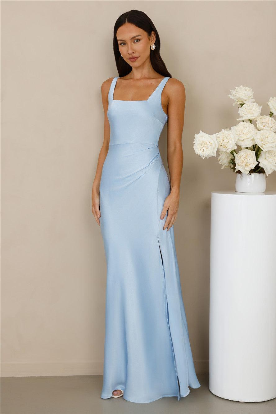 The Evelina Satin Maxi Dress Blue Product Image