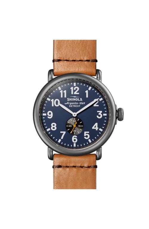 Mens Runwell Sub-Second Stainless Steel & Bourbon Leather Strap Watch Product Image