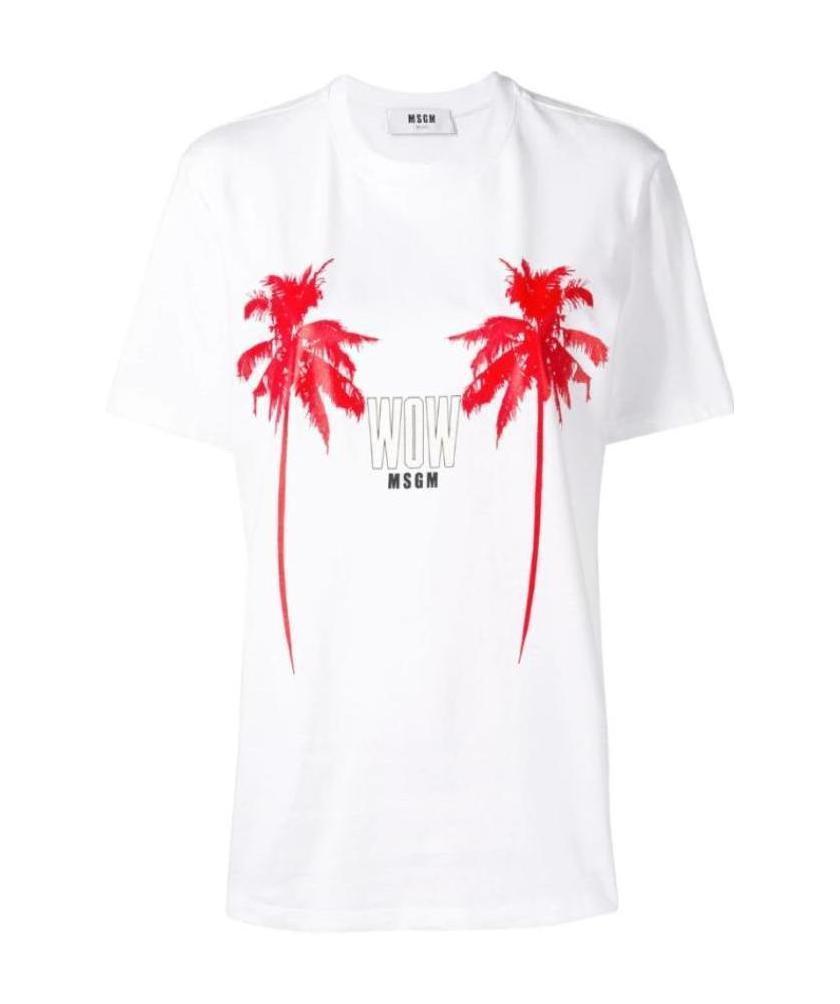 MSGM Palm Tree Printed T-shirt In White Product Image