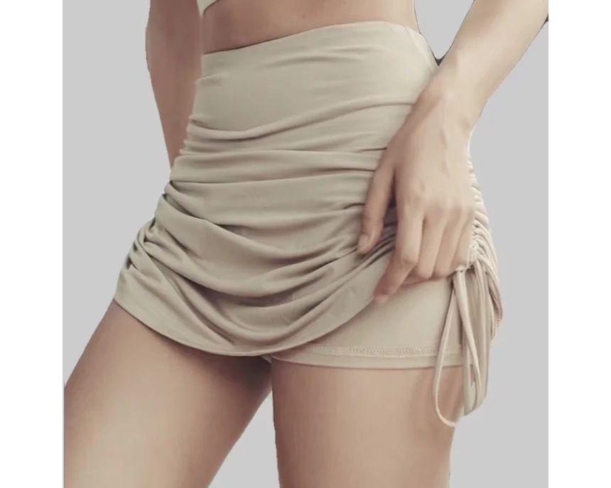 High Waist Plain Side-Drawstring Mini Skirt Product Image