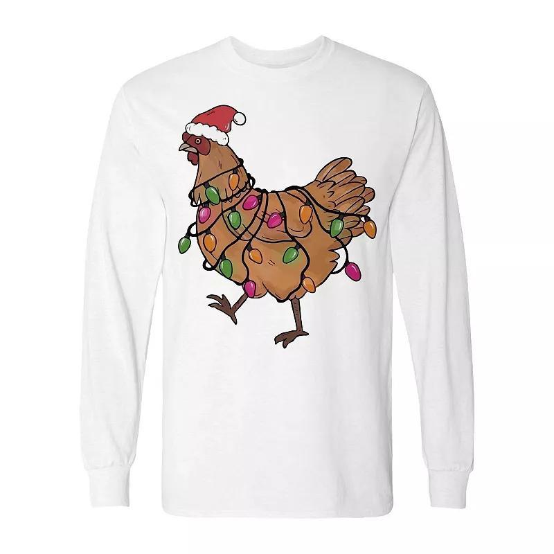 Men's Christmas Light Hen Long Sleeve Graphic Tee, Size: Medium, White Product Image