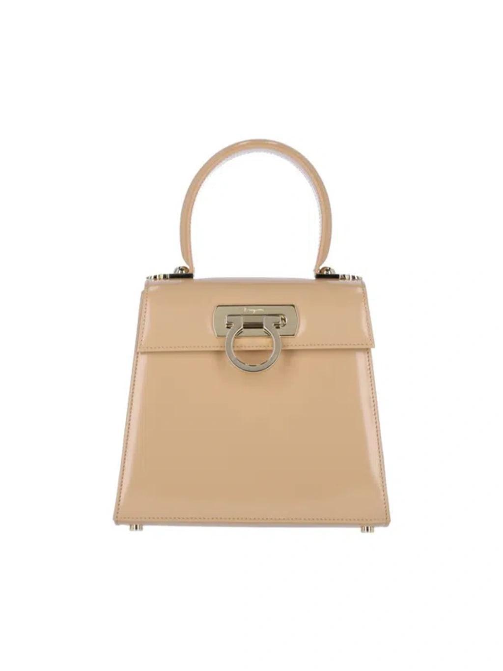 FERRAGAMO 'gancini' Top Handle Bag In Beige Product Image