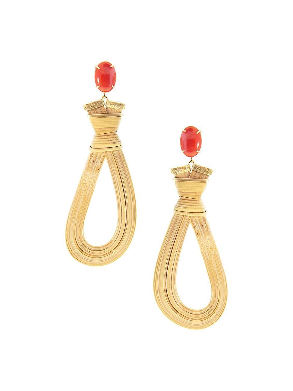 Womens 18K Yellow Gold, Coral & Bamboo Drop Earrings Product Image