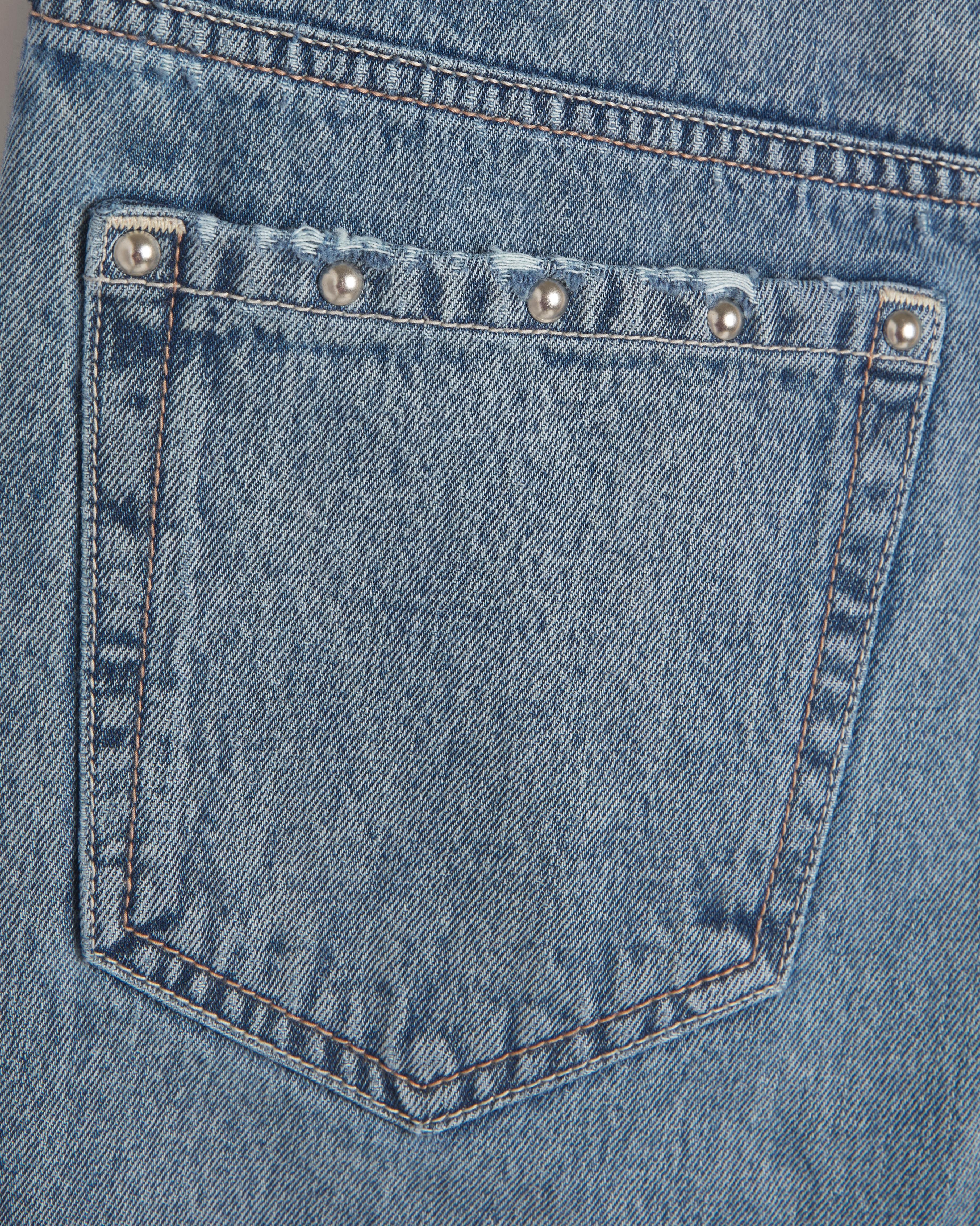 Low-Rise Medium Wash Studded Baggy Jeans Product Image