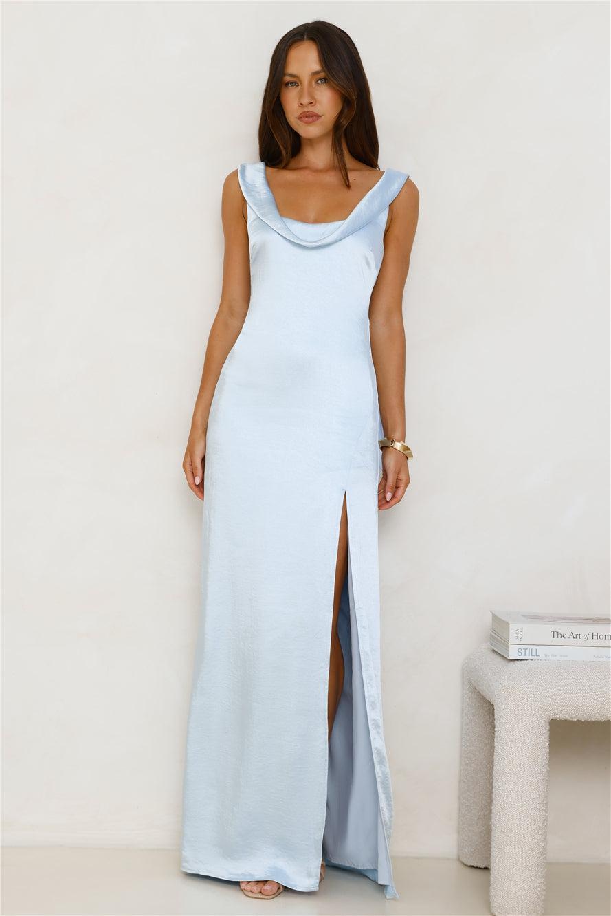 Stylish Slip Satin Maxi Dress Blue Product Image