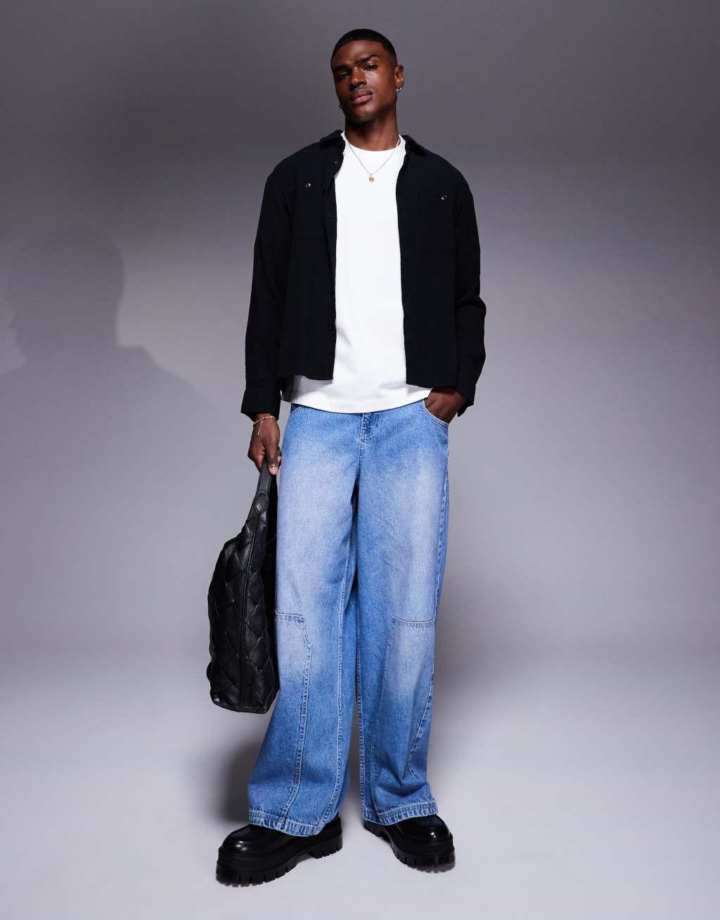 ASOS DESIGN super baggy jeans with carpenter details in light wash Product Image