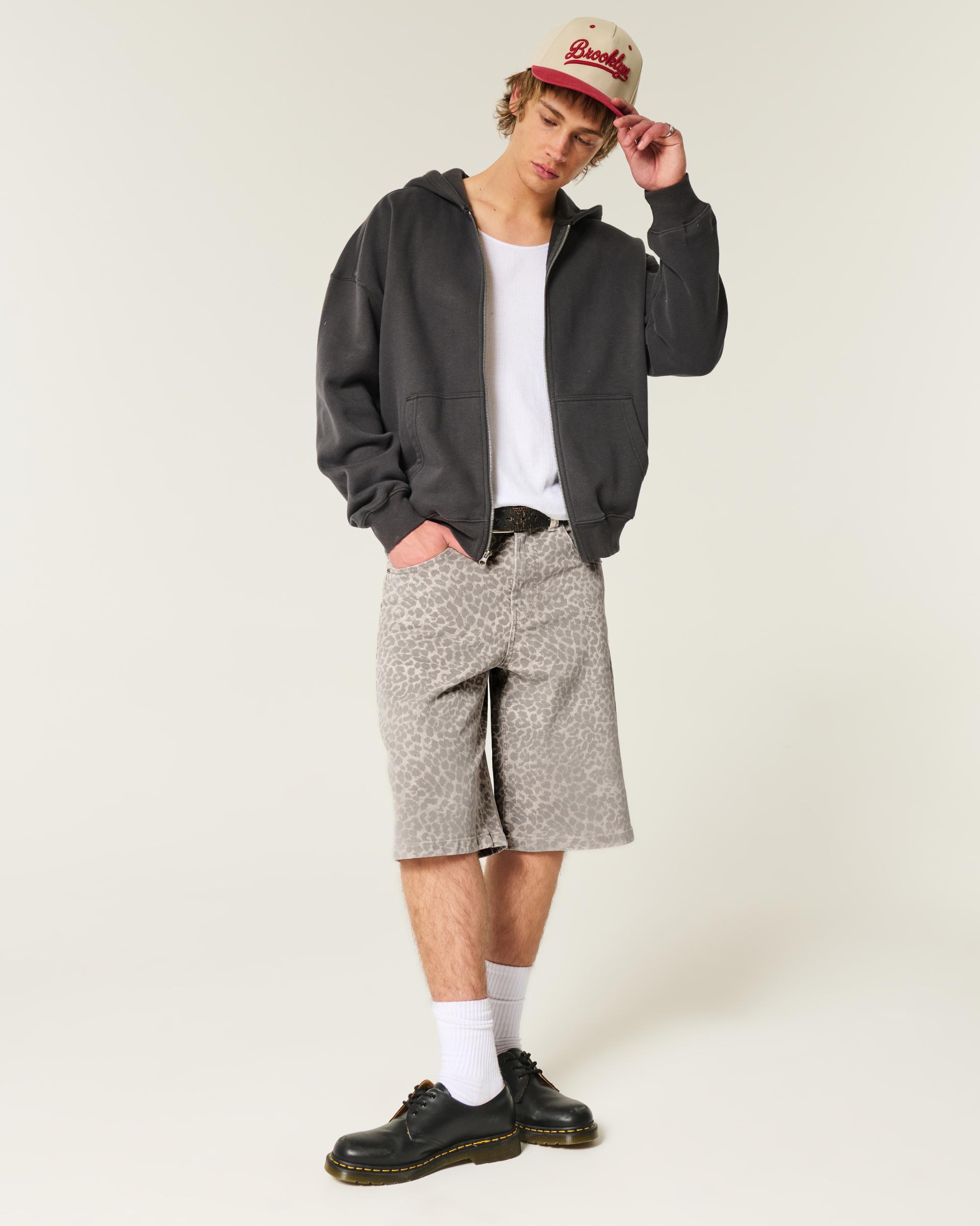 Below-the-Knee Washed Black Super Baggy Denim Shorts Product Image