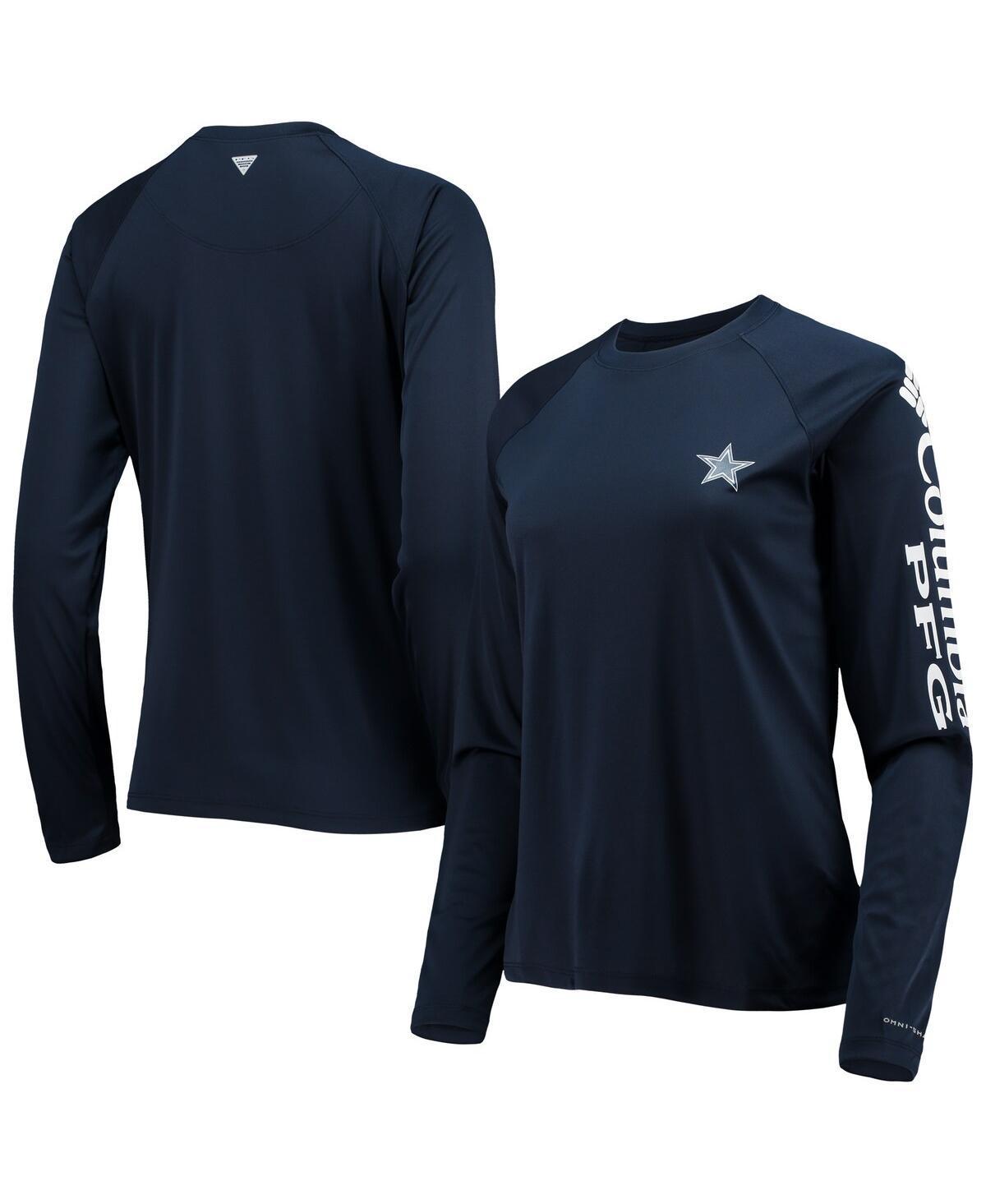 Women's Columbia Navy/White Dallas Cowboys Tidal Omni-Shade Raglan Long Sleeve T-Shirt, Size: Small, Blue Product Image