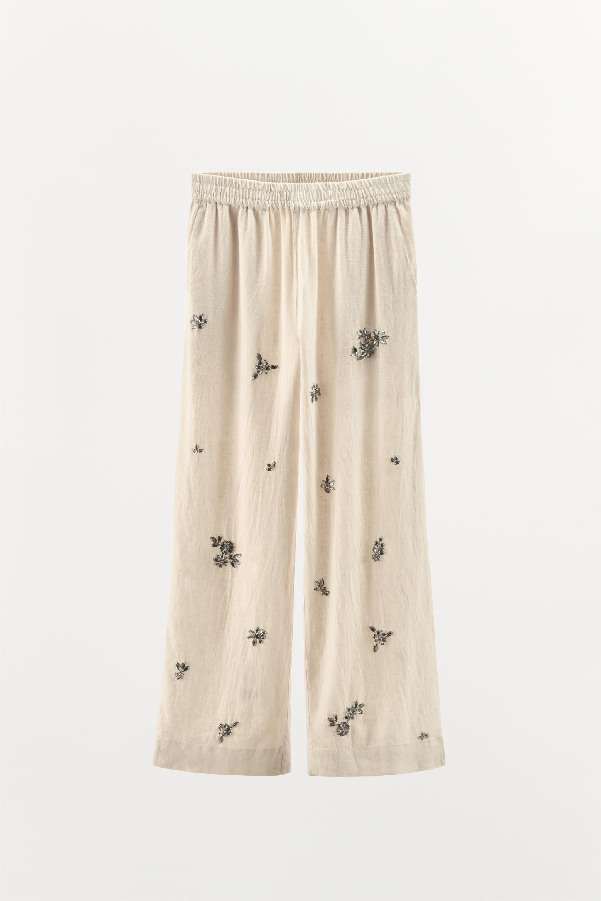 JEWELED LINEN PANTS Product Image